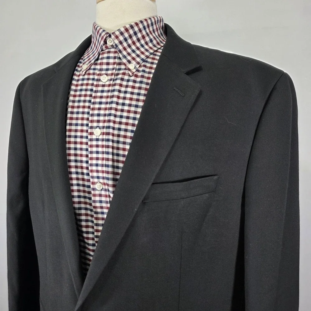 Croft & Barrow Men's Sport Coat Blazer‎ Two Button Black Poly Blend 48R Classic